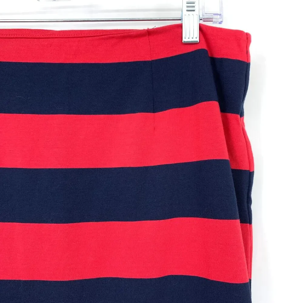 J.Crew Midi Length Pencil Skirt Womens Size 10 Red + Navy Striped Back Zip NEW